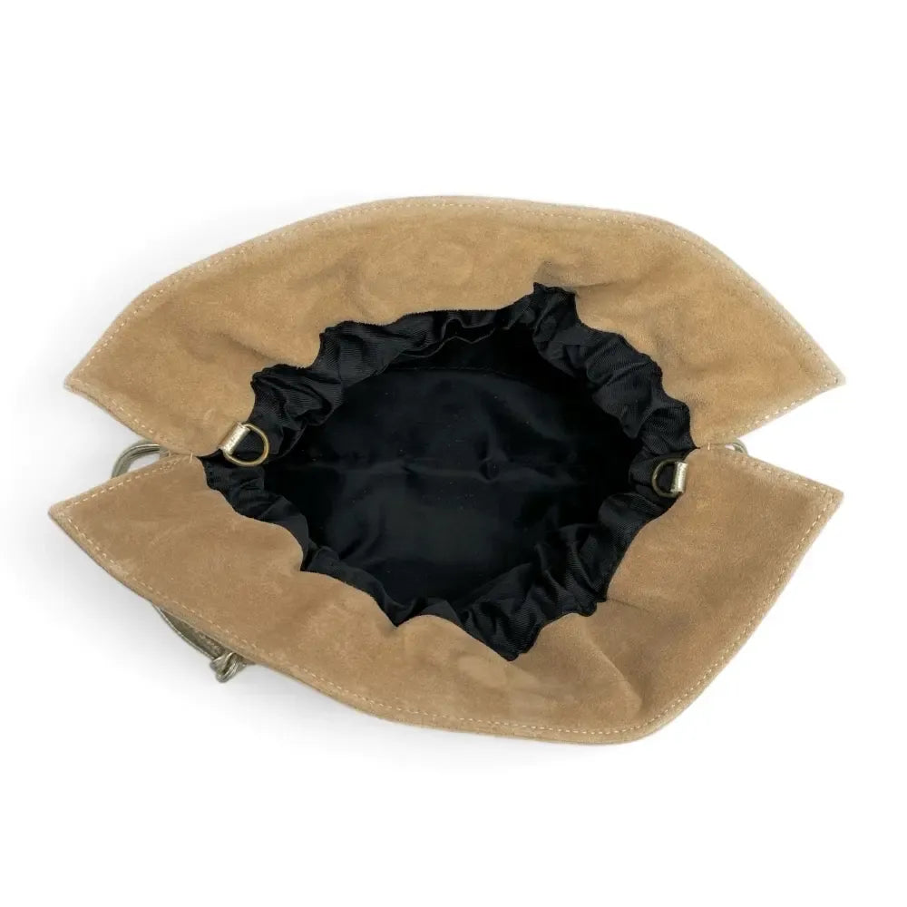 Sac bourse en croûte de cuir CHENOA Taupe clair