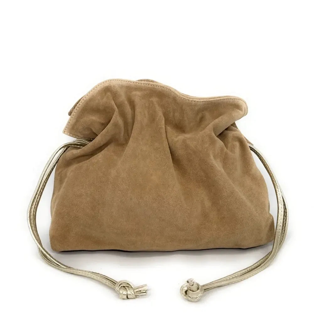 Sac bourse en croûte de cuir CHENOA Taupe clair