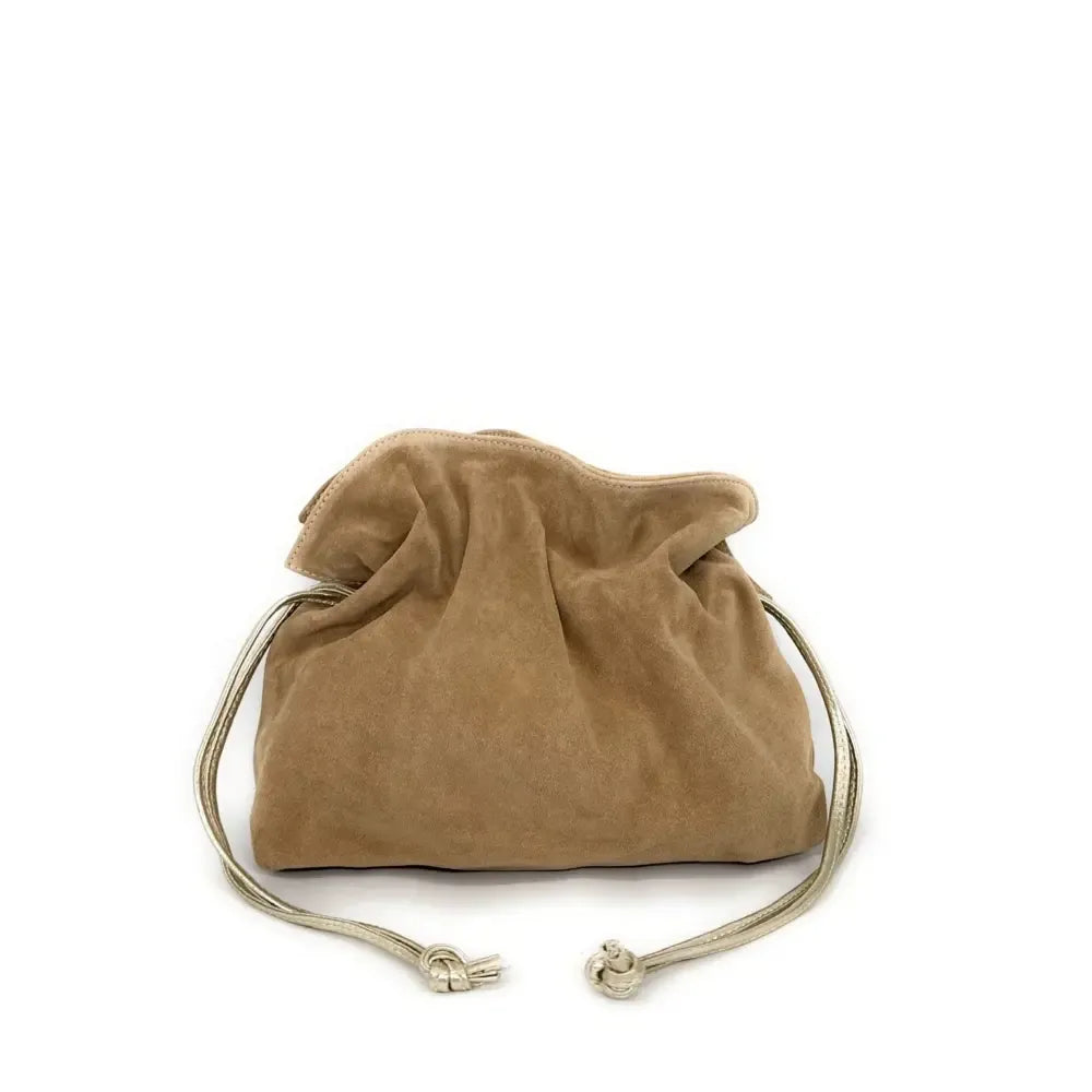 Sac bourse en croûte de cuir CHENOA Taupe clair