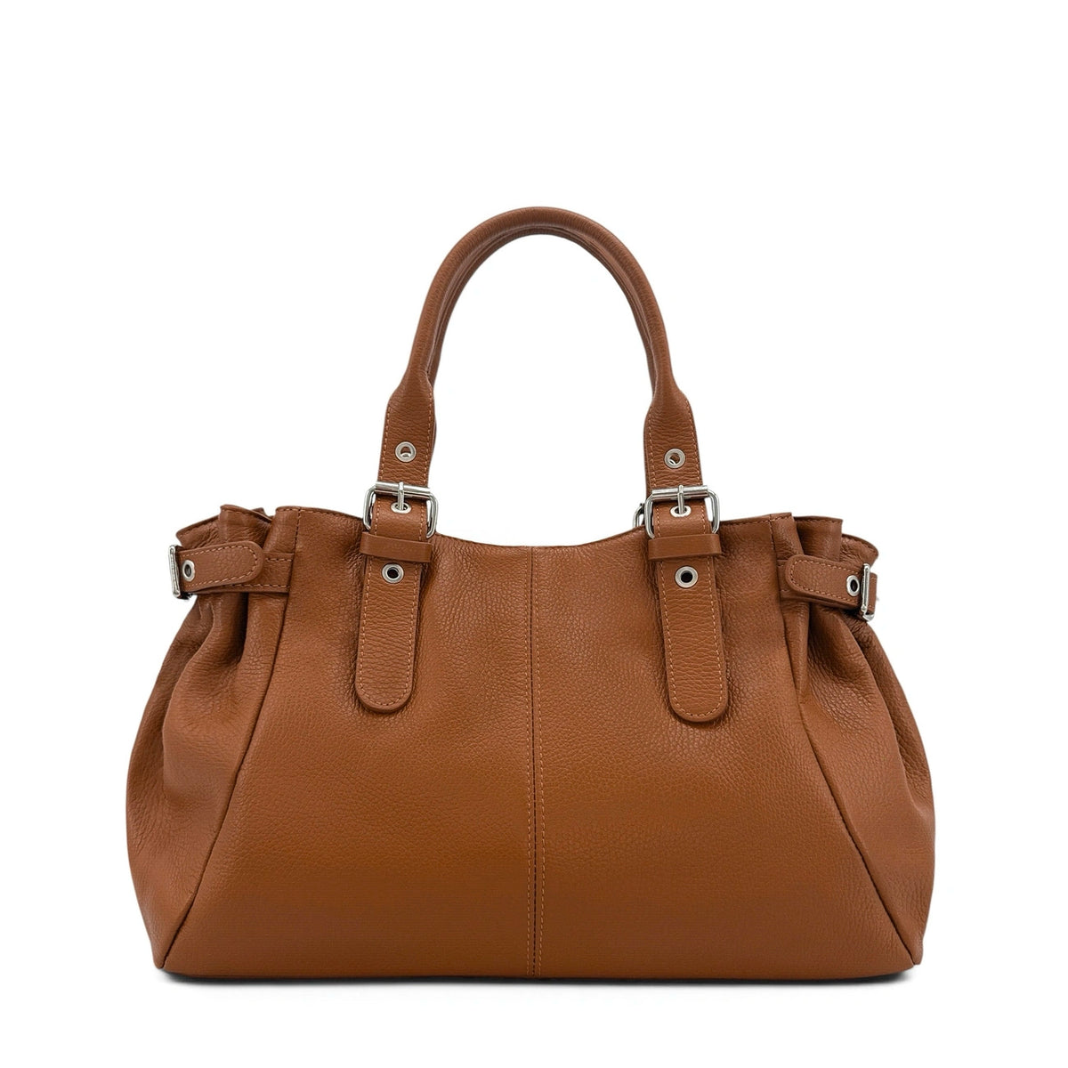 Bolso bowling de piel granulada PRINCESSE XL Marrón camel oscuro