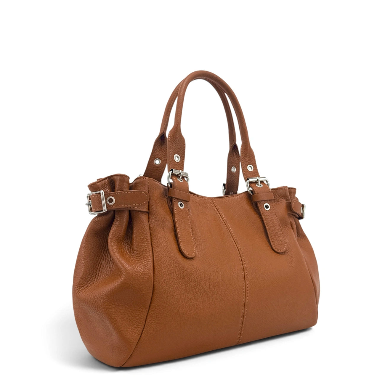 Sac bowling en cuir grainé NEW PRINCESS XL Marron camel foncé
