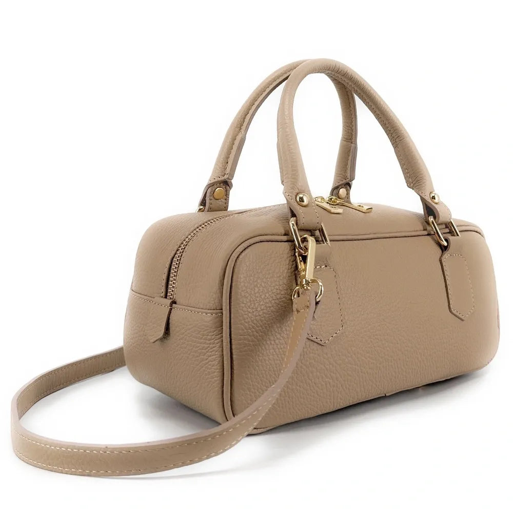 Sac bowling allongé en cuir grainé I LOAF YOU Taupe clair