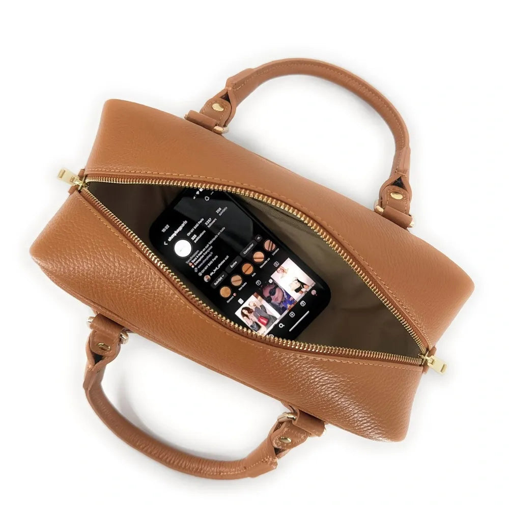 Sac bowling allongé en cuir grainé I LOAF YOU Camel clair