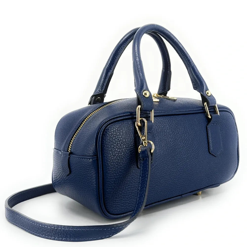 Sac bowling allongé en cuir grainé I LOAF YOU Bleu marine