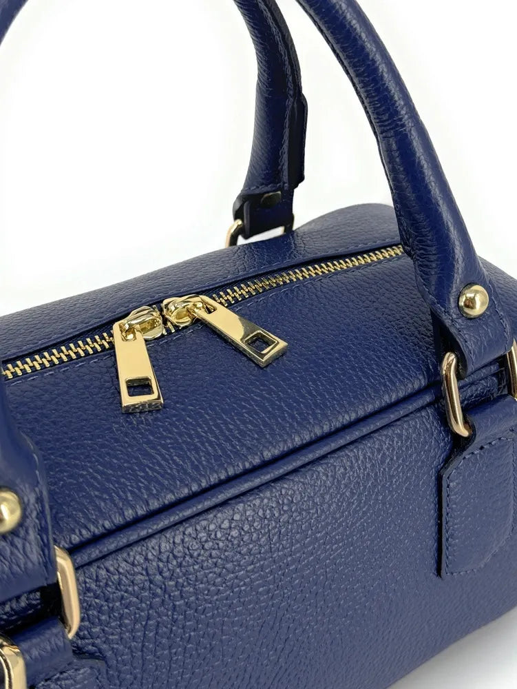 Sac bowling allongé en cuir grainé I LOAF YOU Bleu marine