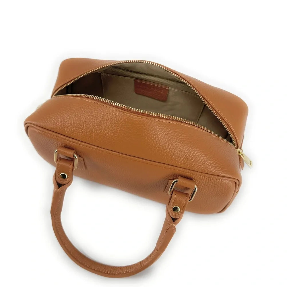 Sac bowling allongé en cuir grainé I LOAF YOU Camel clair