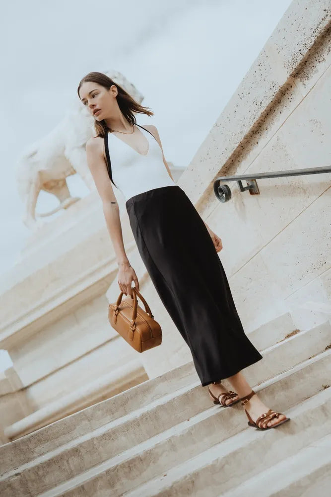 Sac bowling allongé en cuir grainé I LOAF YOU Camel clair