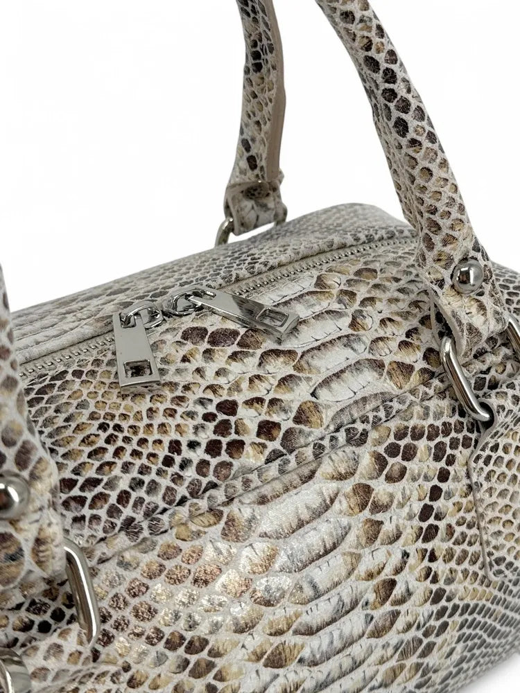 Sac bowling allongé en cuir grainé I LOAF YOU Python crème
