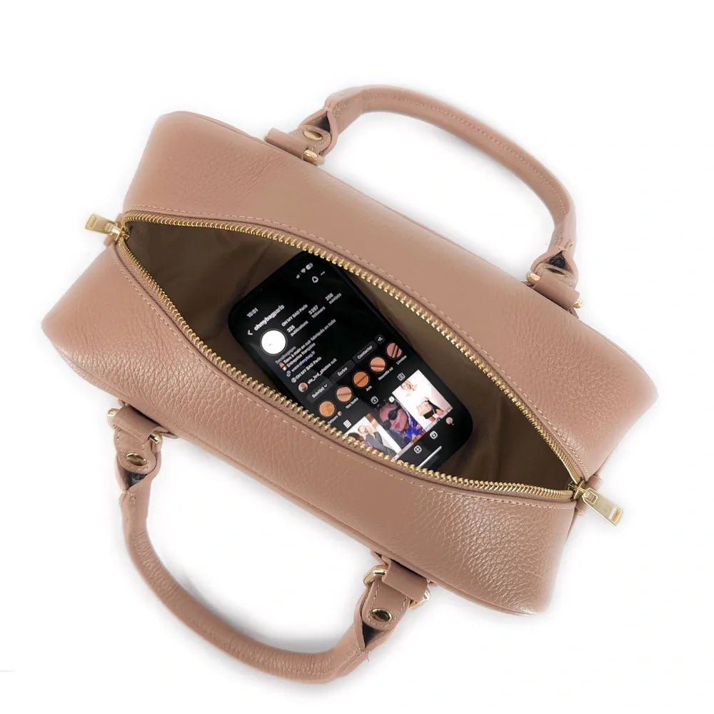 Sac bowling allongé en cuir grainé I LOAF YOU Rose nude