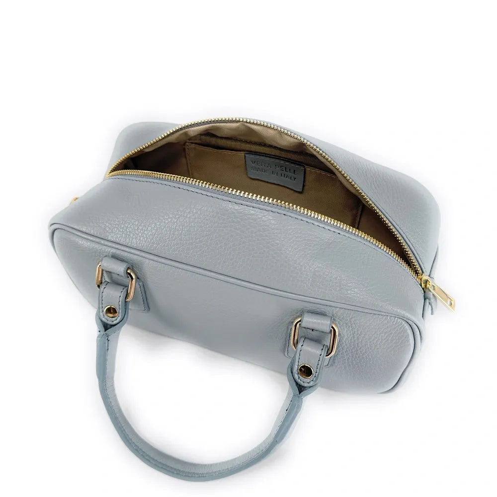 Sac bowling allongé en cuir grainé I LOAF YOU Bleu pastel