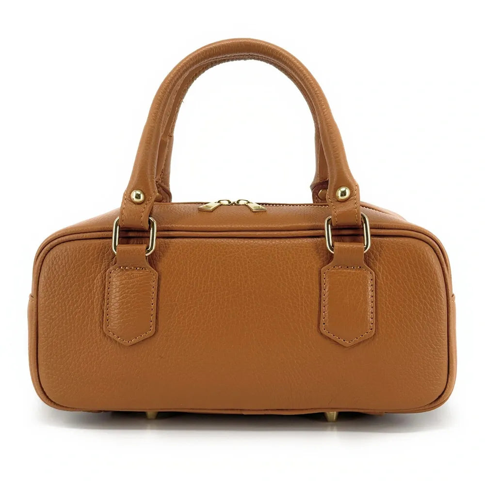 Sac bowling allongé en cuir grainé I LOAF YOU Camel clair
