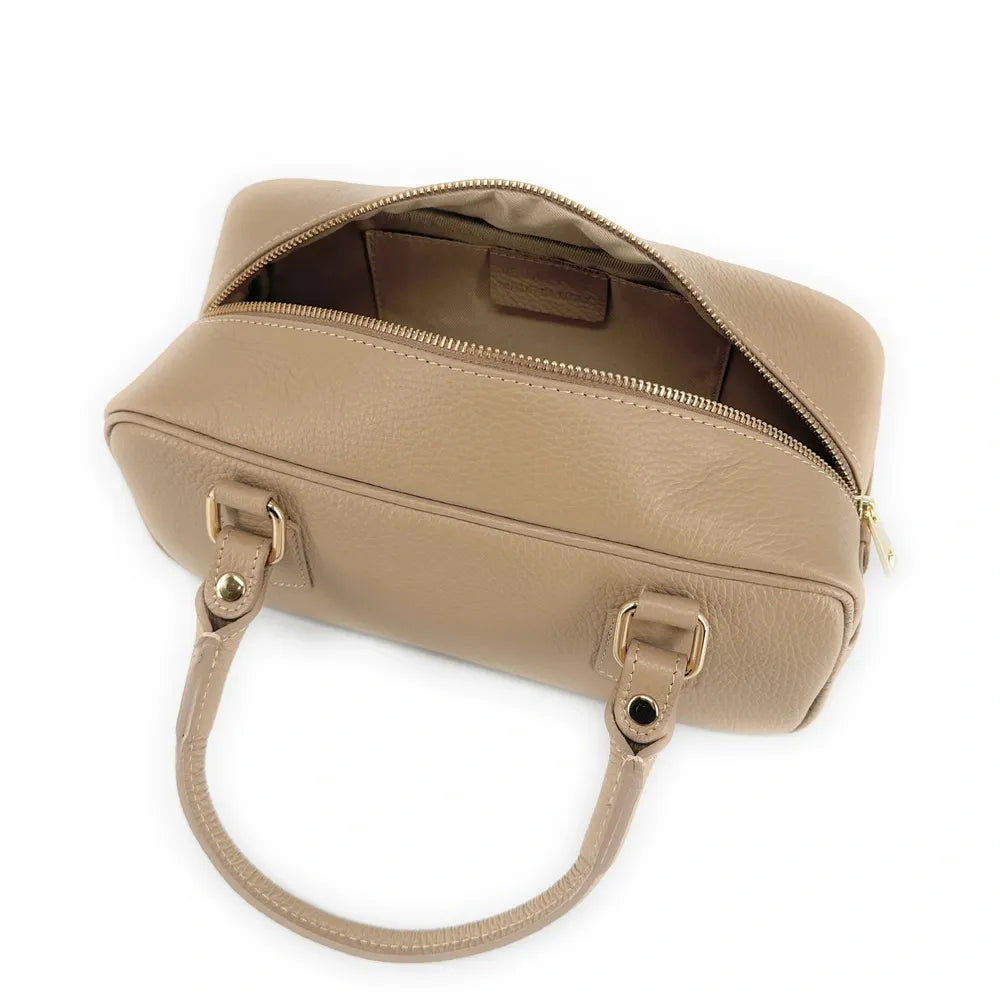 Sac bowling allongé en cuir grainé I LOAF YOU Taupe clair