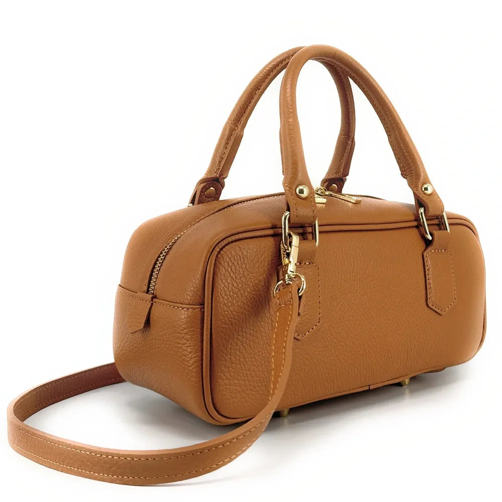 Sac bowling allongé en cuir grainé I LOAF YOU Camel clair