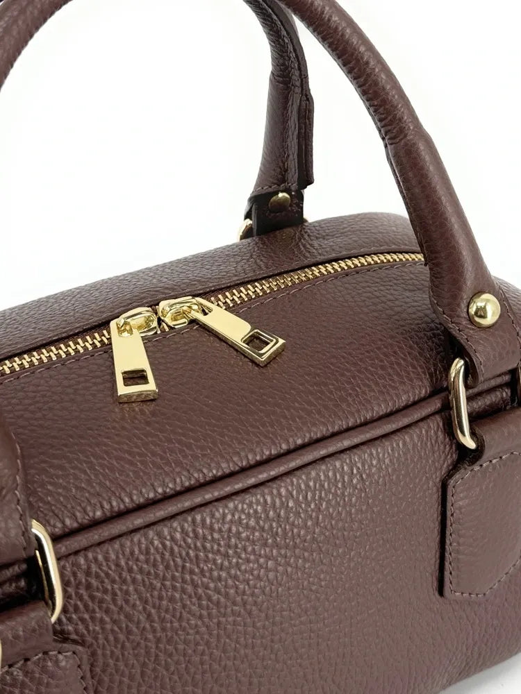 Sac bowling allongé en cuir grainé I LOAF YOU Chocolat