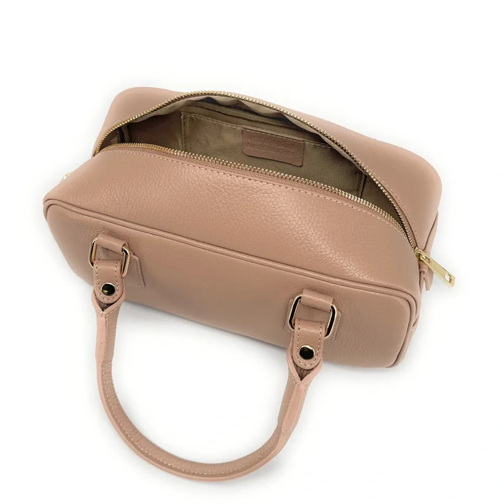 Sac bowling allongé en cuir grainé I LOAF YOU Rose nude