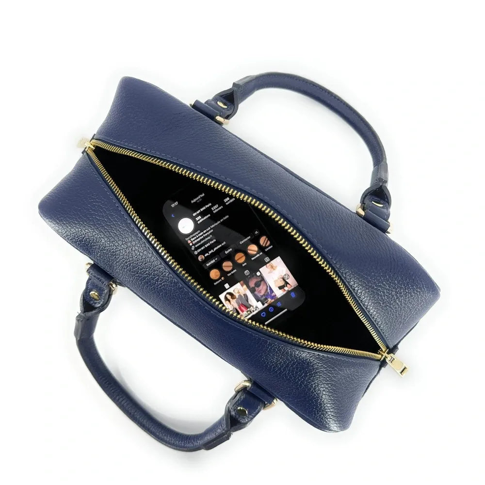 Sac bowling allongé en cuir grainé I LOAF YOU Bleu marine