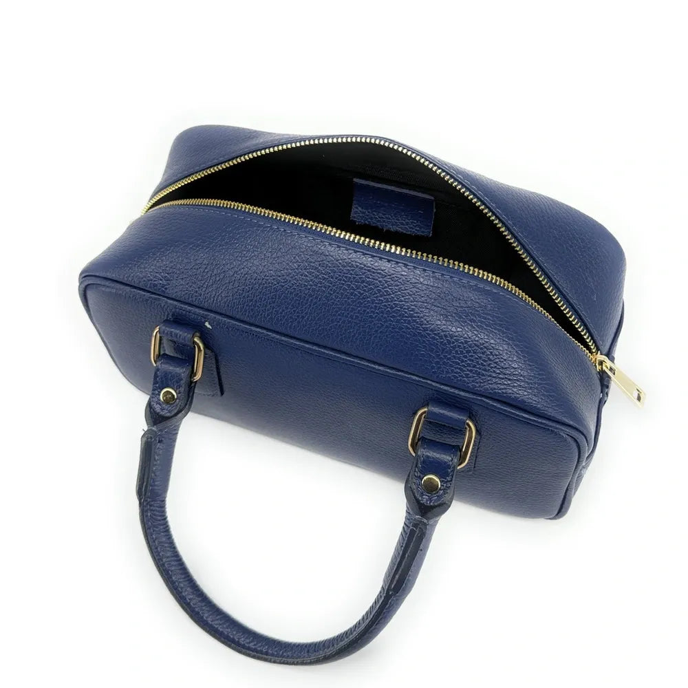 Sac bowling allongé en cuir grainé I LOAF YOU Bleu marine