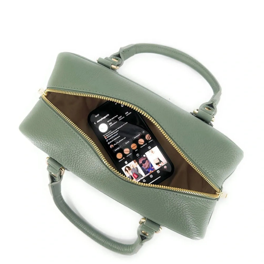 Sac bowling allongé en cuir grainé I LOAF YOU Vert pastel