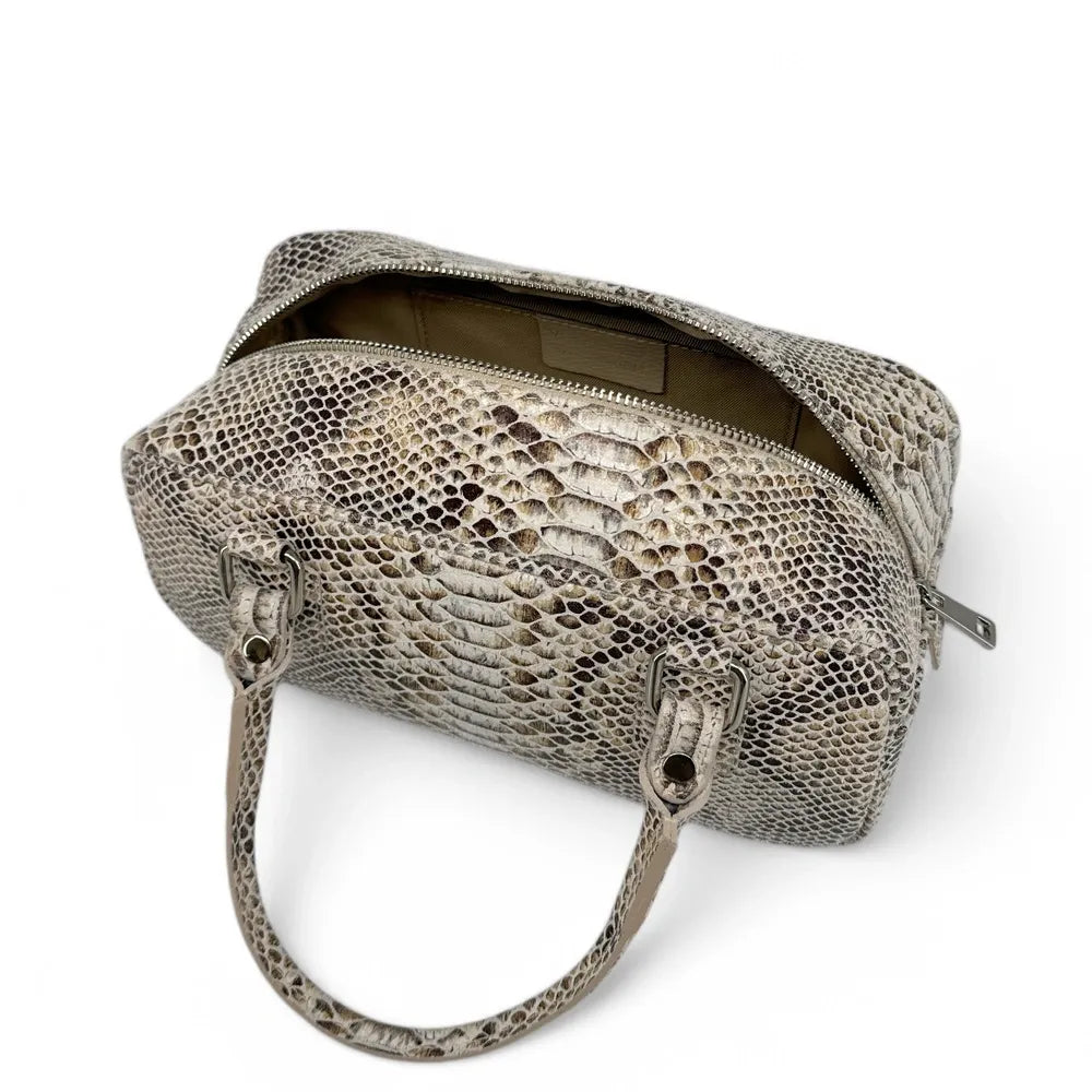 Sac bowling allongé en cuir grainé I LOAF YOU Python crème