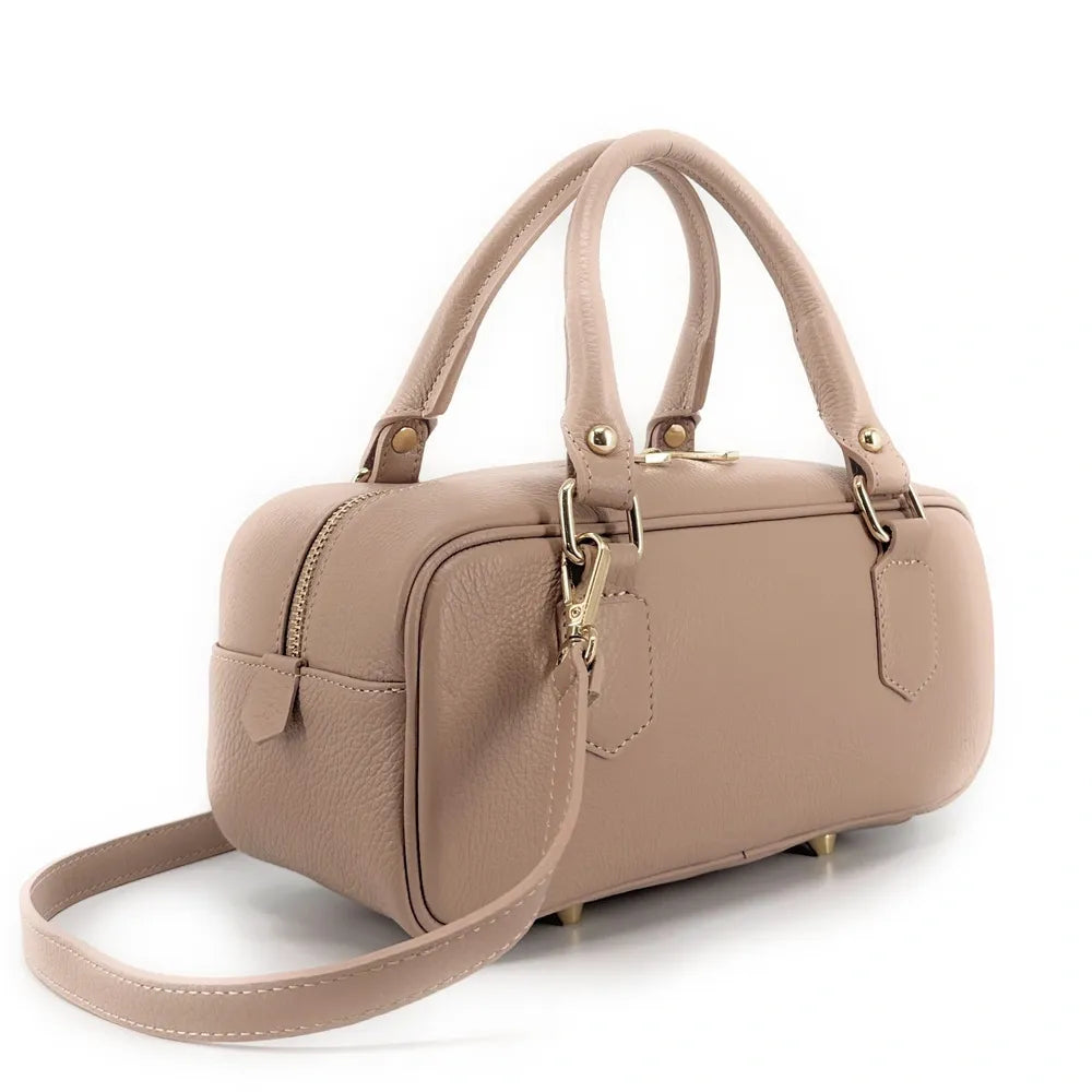 Sac bowling allongé en cuir grainé I LOAF YOU Rose nude