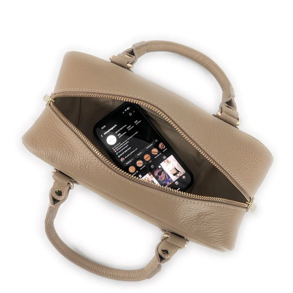 Sac bowling allongé en cuir grainé I LOAF YOU Taupe clair