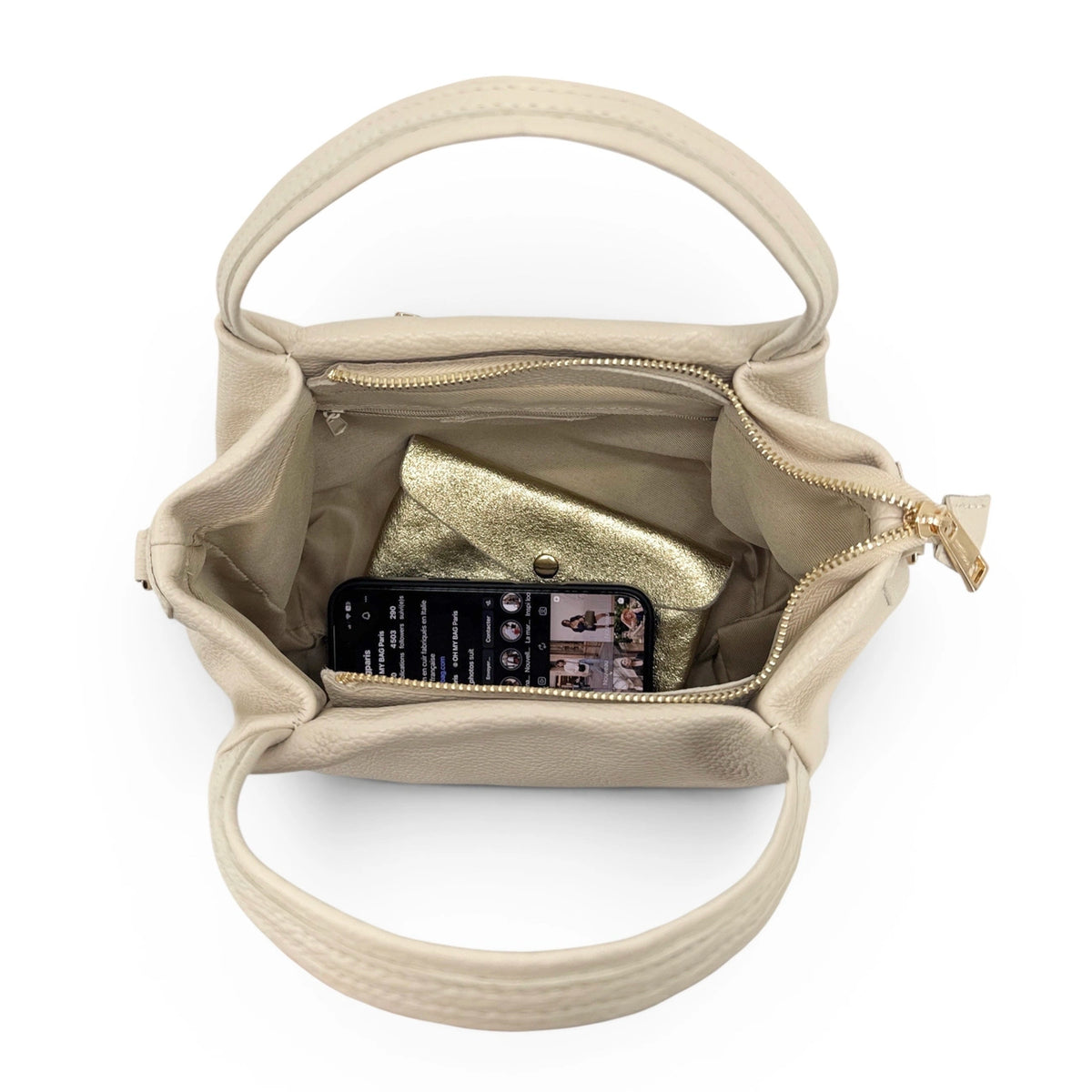 BUBBLE Light Taupe Grained Leather Handbag