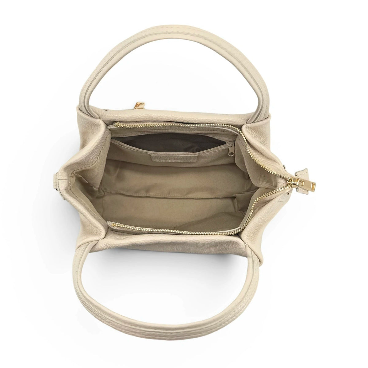 BUBBLE Light Taupe Grained Leather Handbag