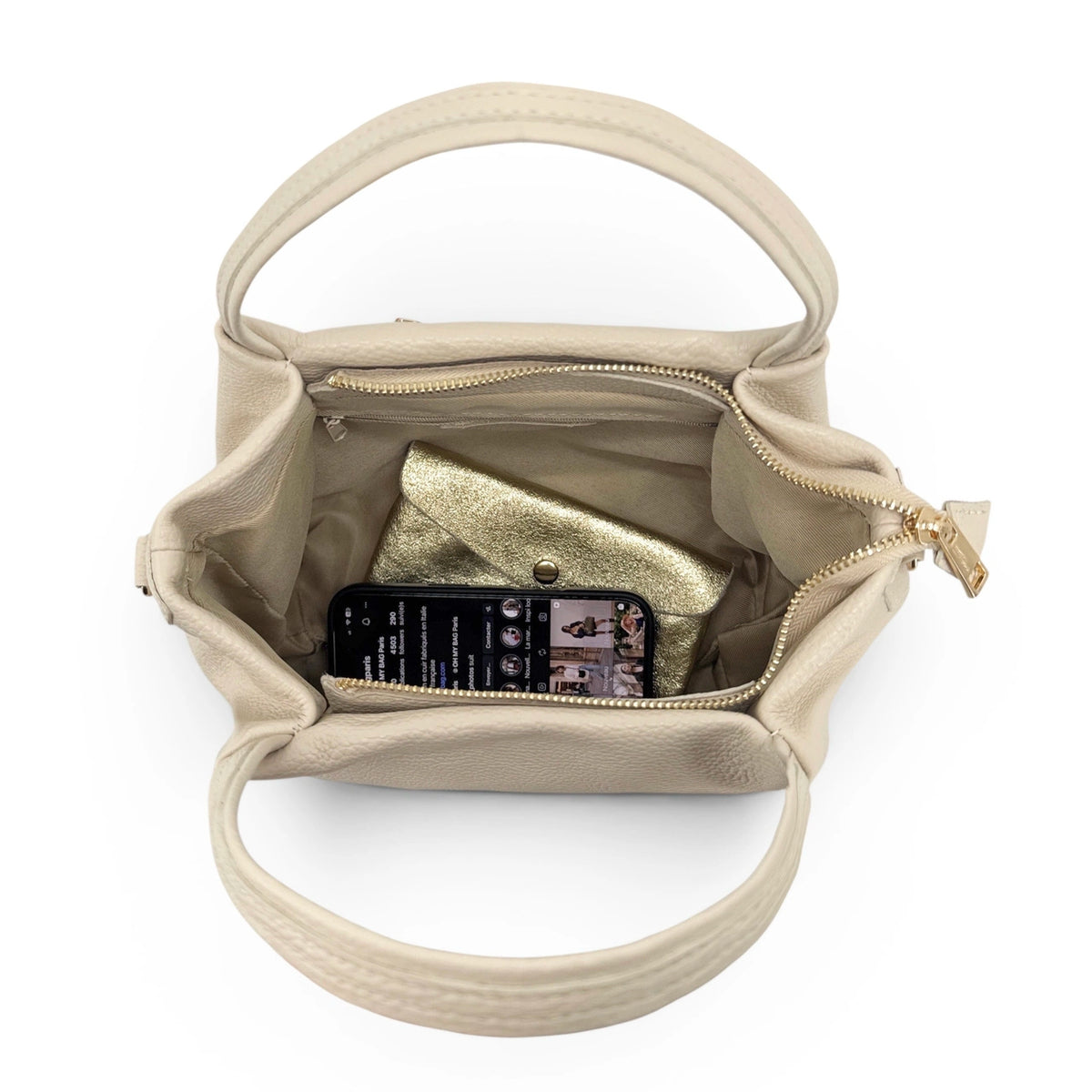 Borsa a mano in pelle martellata BUBBLE Beige crema