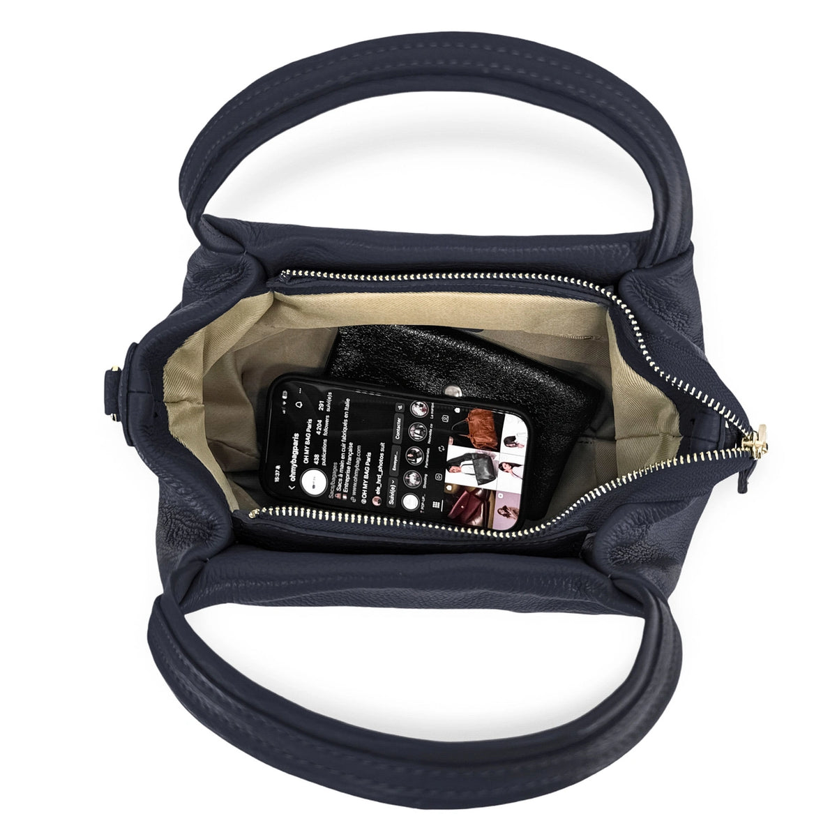 Bolso de mano de piel granulada BUBBLE Azul marino