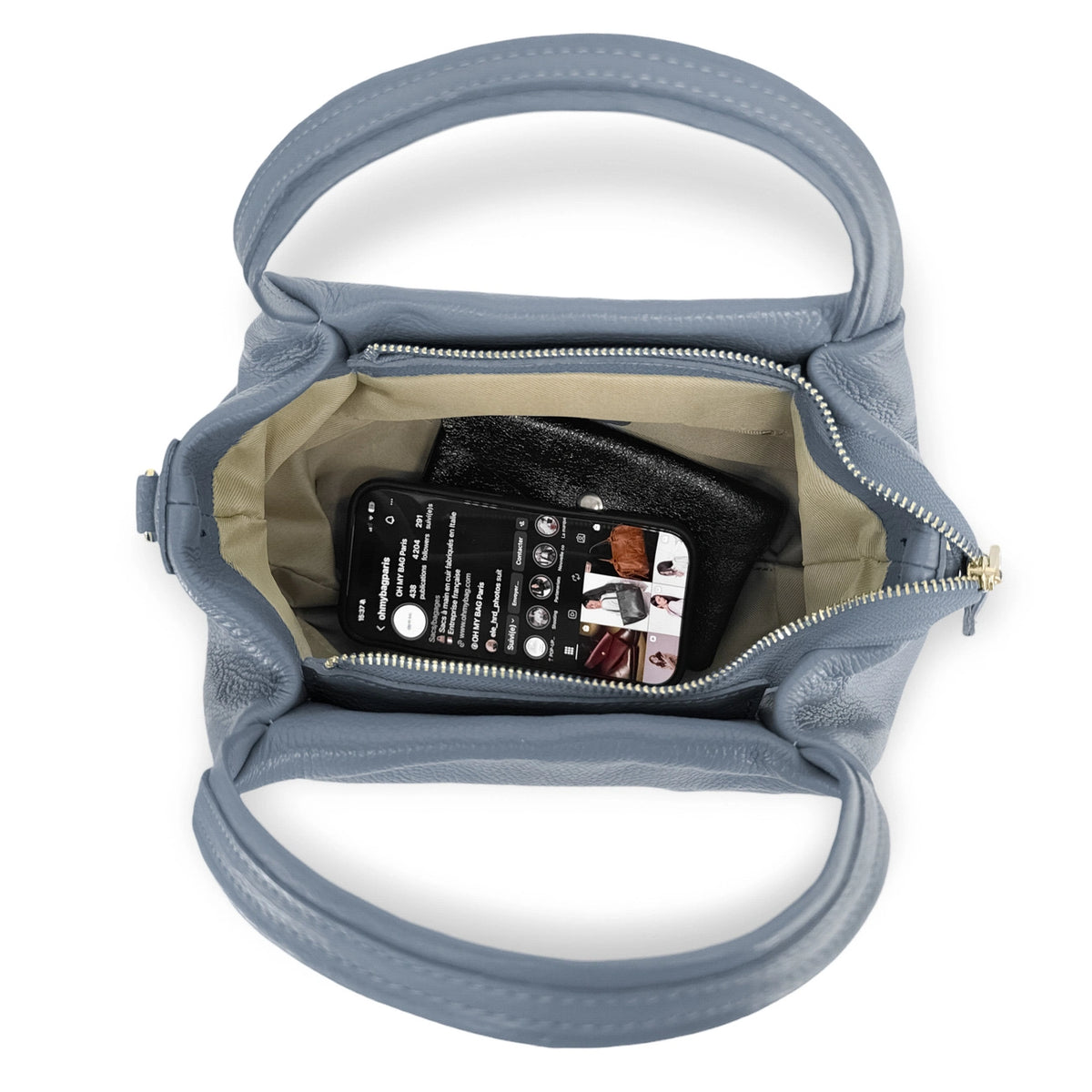 Handtasche aus genarbtem Leder BUBBLE Gletscherblau