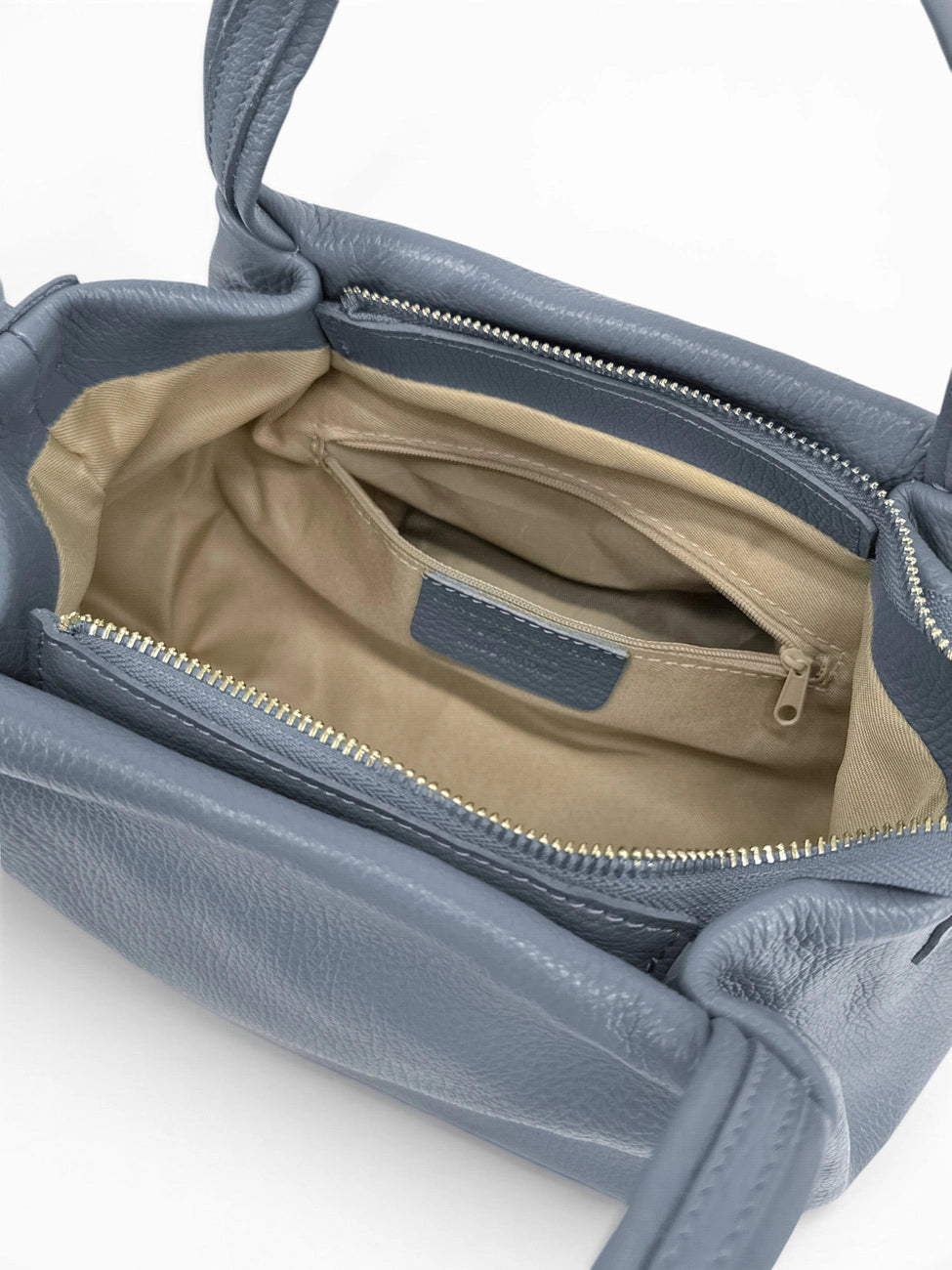 Handtasche aus genarbtem Leder BUBBLE Gletscherblau