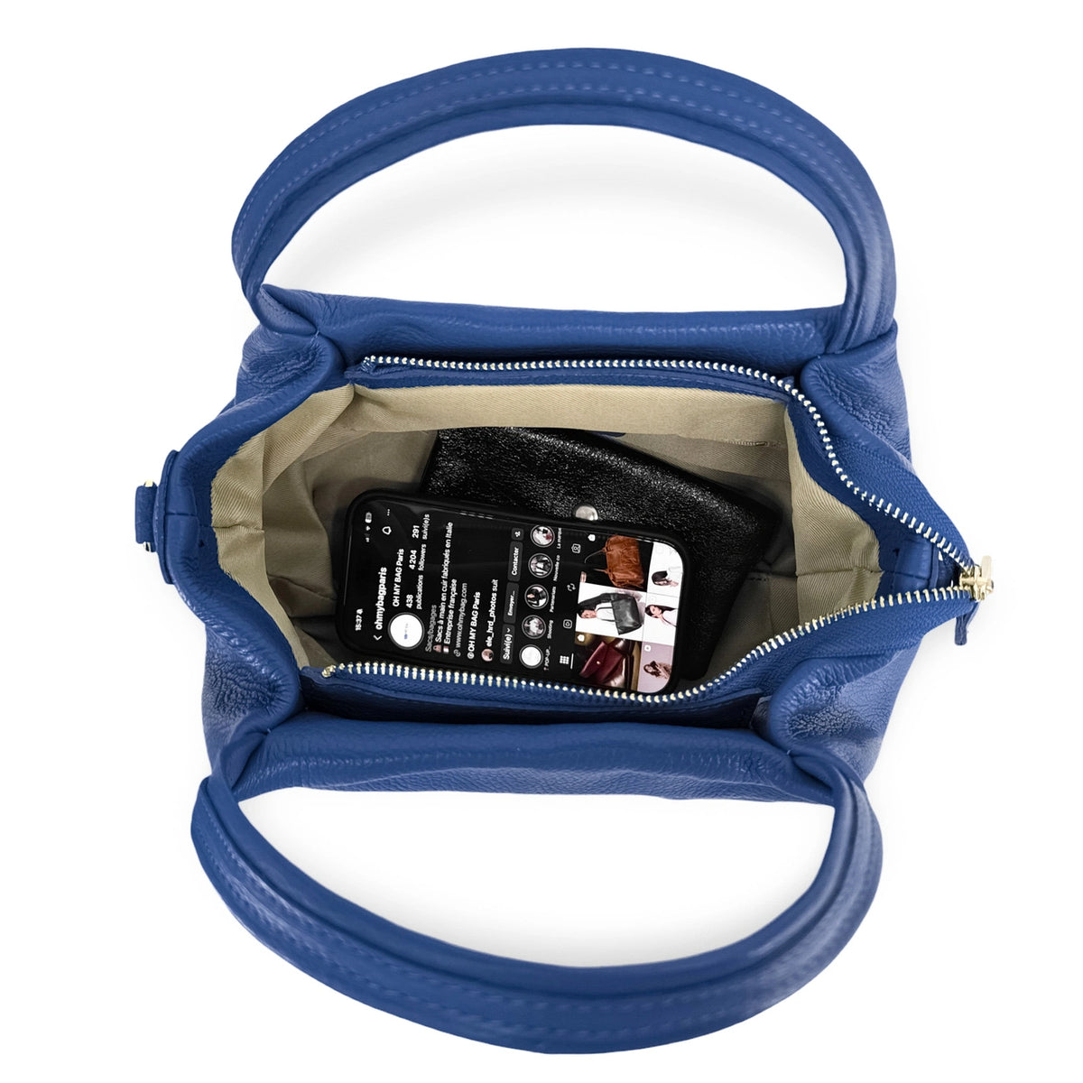 Handtasche aus genarbtem Leder BUBBLE Königsblau