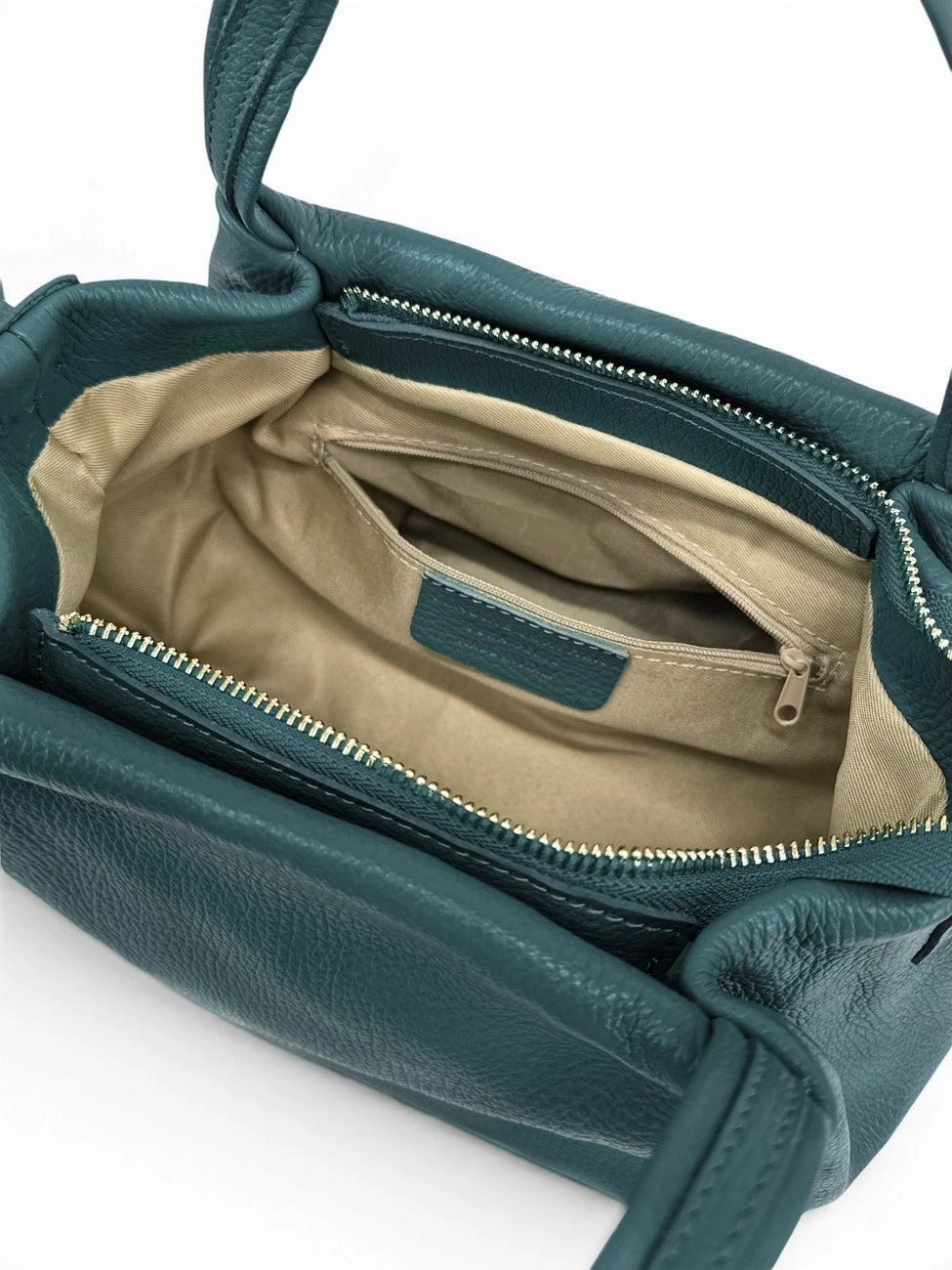 Bolso de mano de piel granulada BUBBLE Azul verde pato