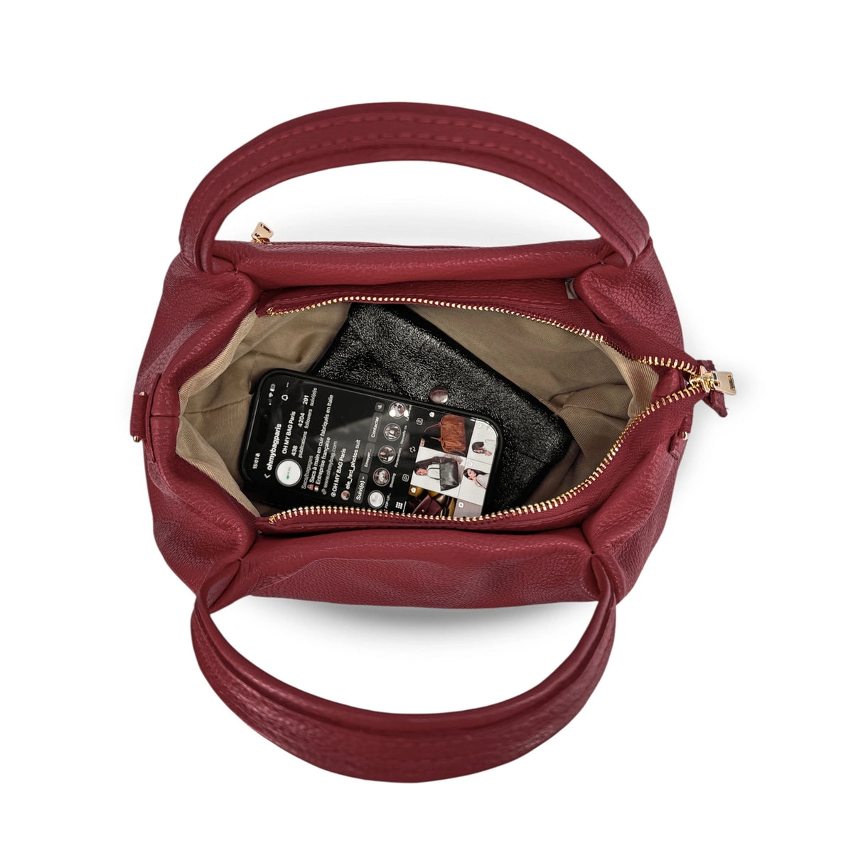 Borsa a mano in pelle martellata BUBBLE – Bordeaux