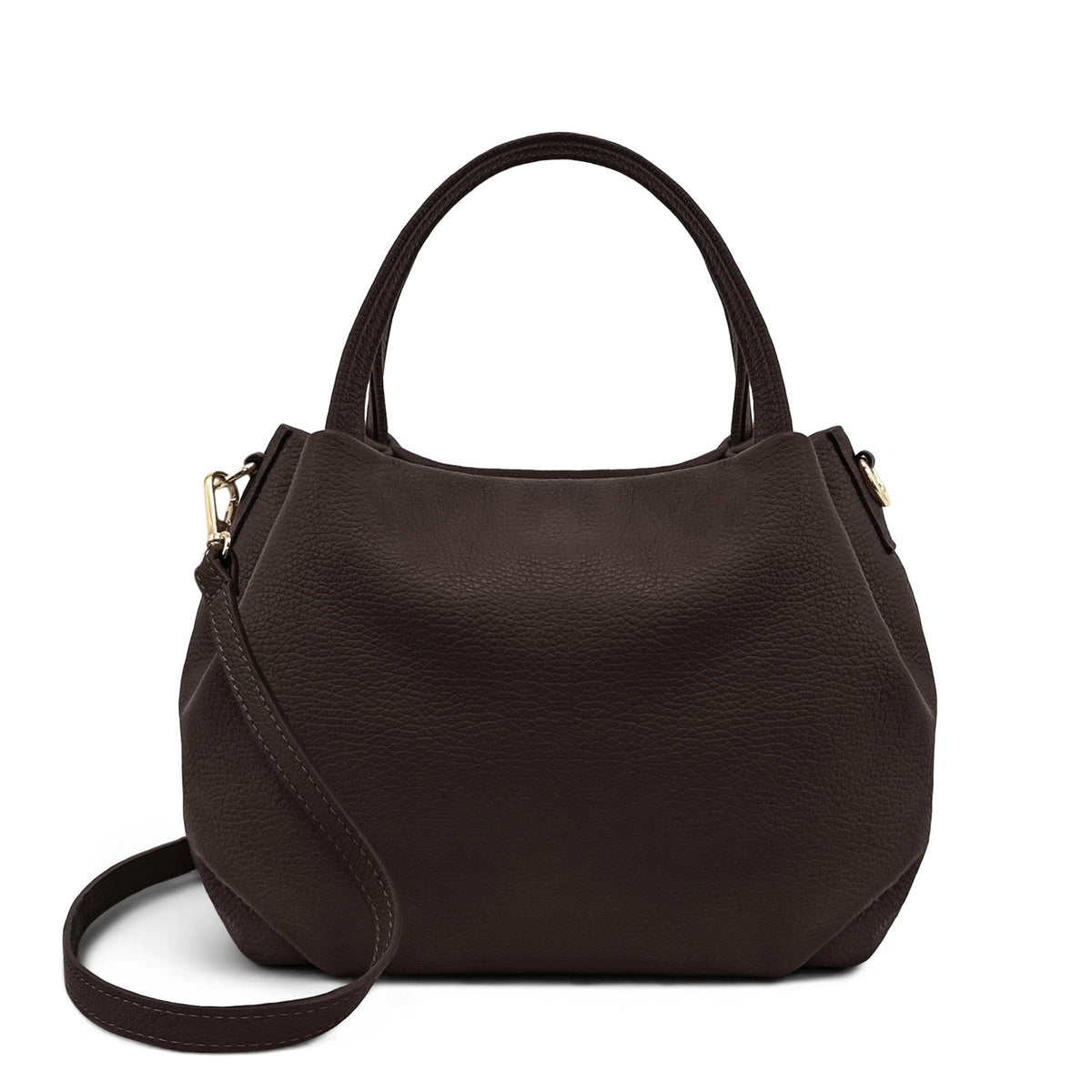 BUBBLE Chocolate Brown Grained Leather Handbag