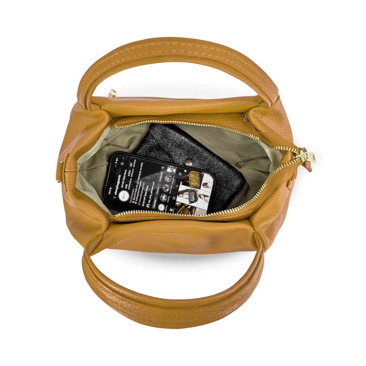 BUBBLE Mustard Yellow Grained Leather Handbag