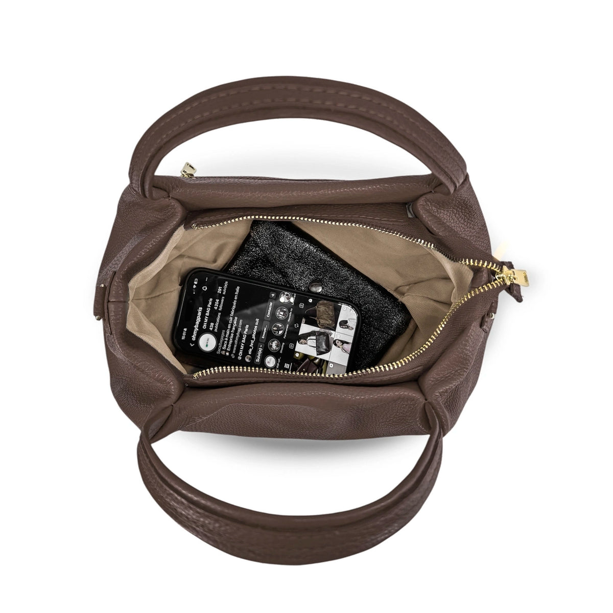 Handtasche aus genarbtem Leder BUBBLE Mokkabraun