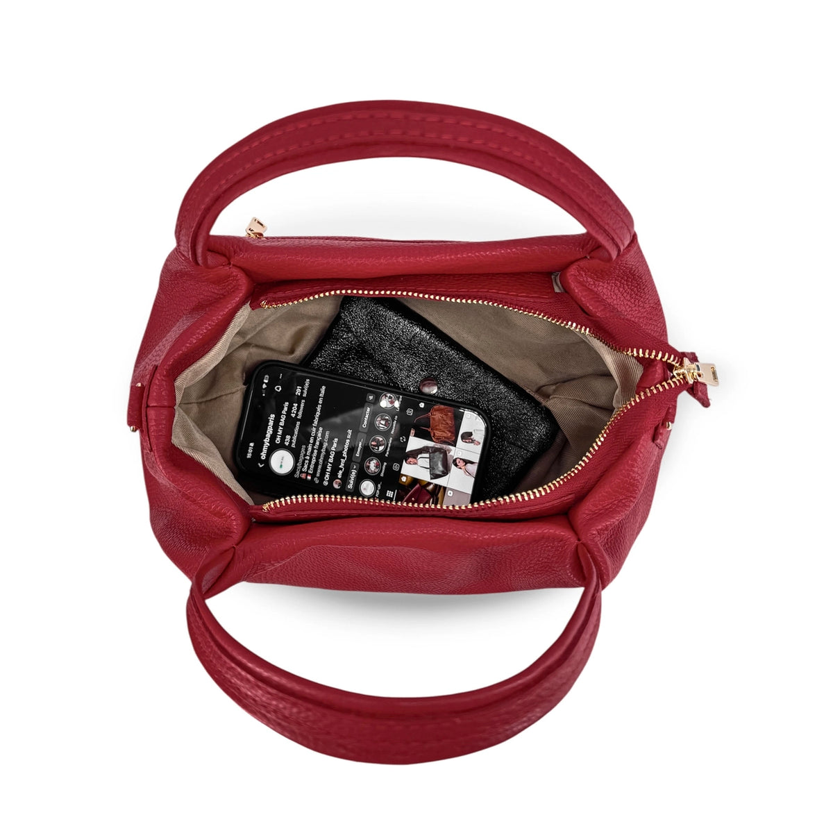 Handtasche aus genarbtem Leder BUBBLE Dunkelrot