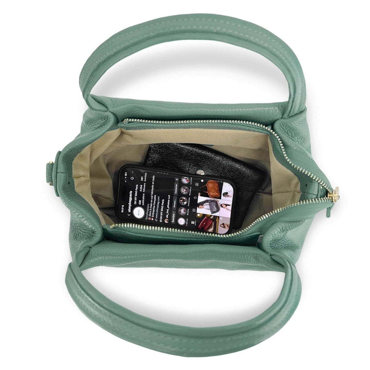 Borsa a mano in pelle martellata BUBBLE verde pastello