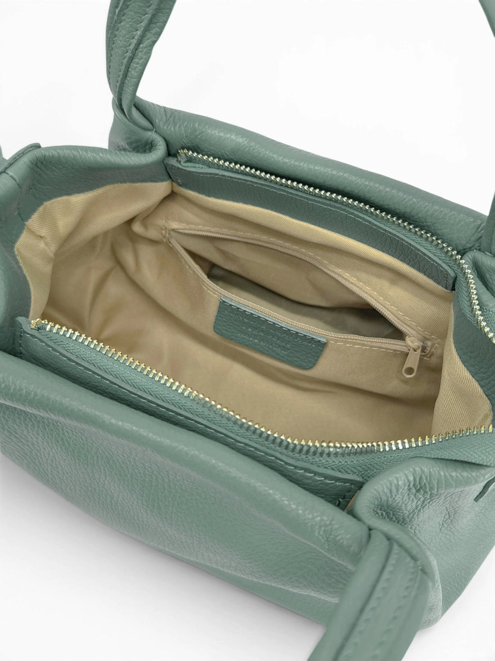 Borsa a mano in pelle martellata BUBBLE verde pastello