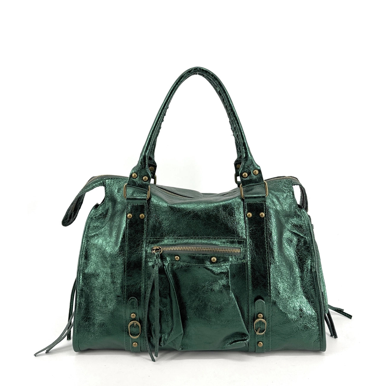 SANDSTORM Forest Green Iridescent Leather Handbag