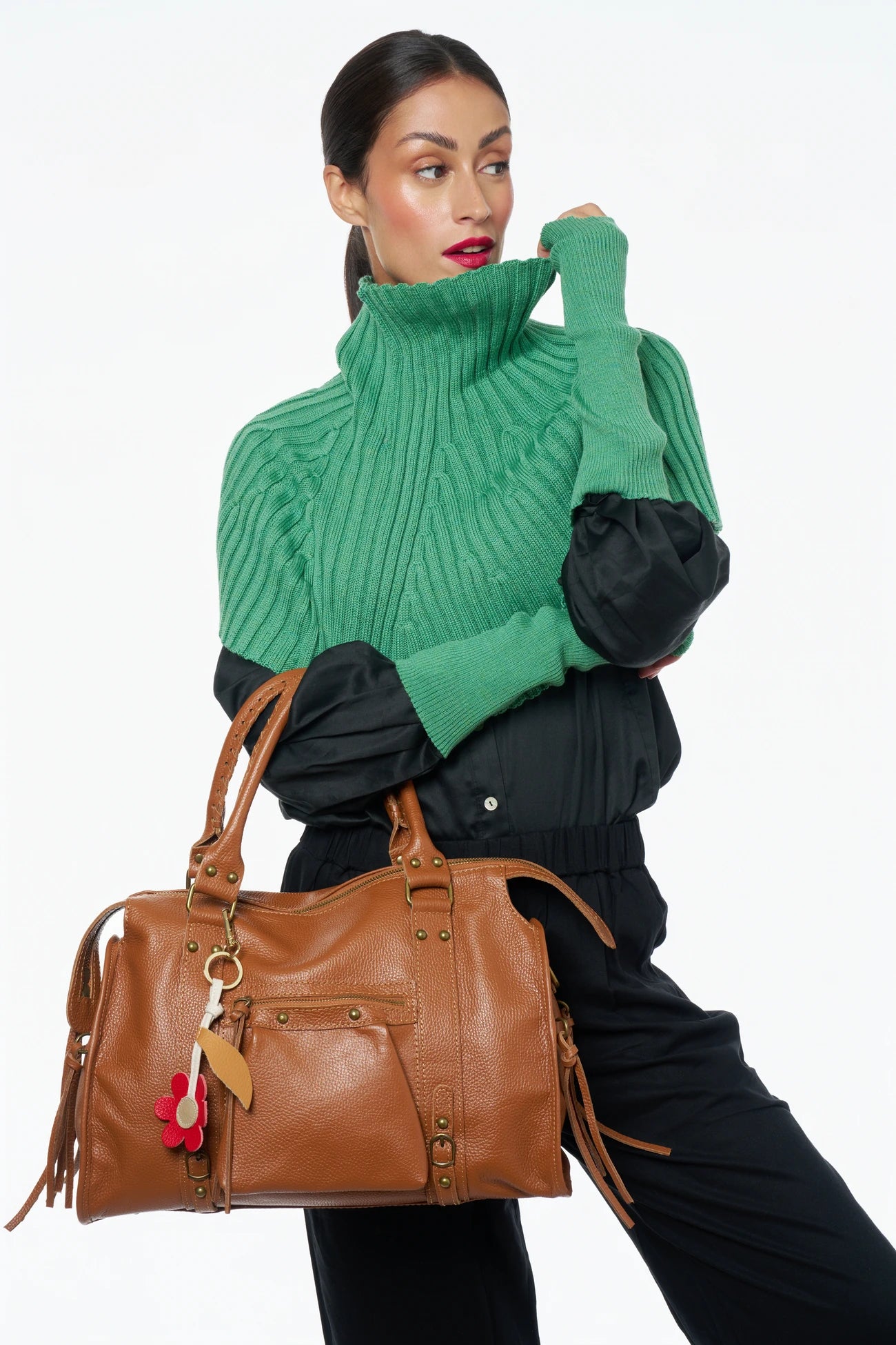 Grand sac type bowling en cuir grainé SANDSTORM Camel