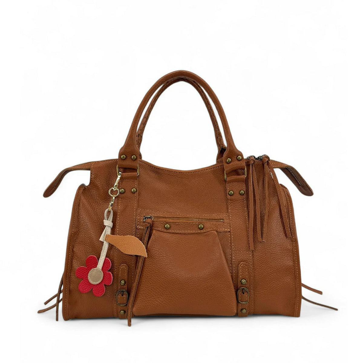 Große Bowling-Tasche aus genarbtem Leder SANDSTORM Camel