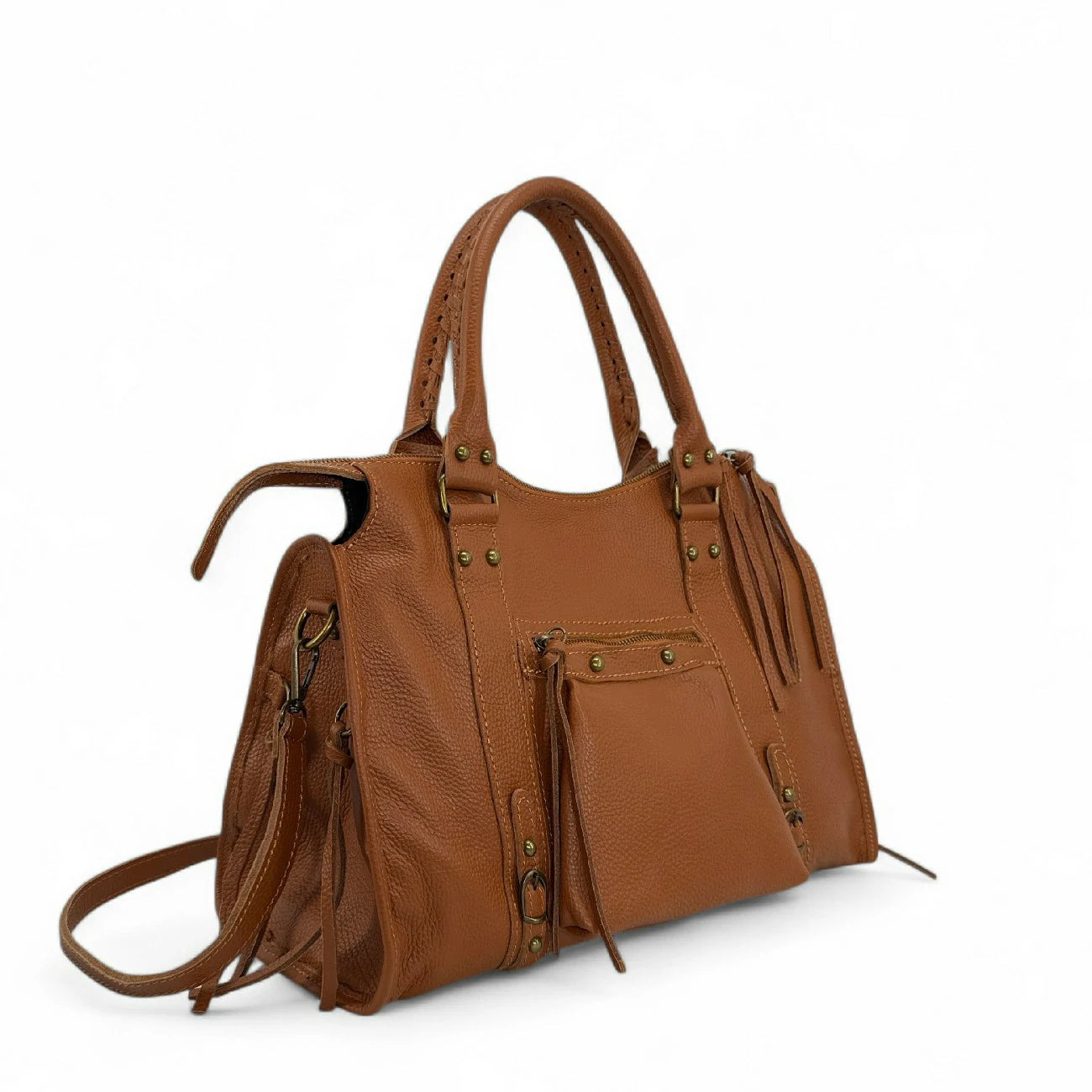 Grand sac type bowling en cuir grainé SANDSTORM Camel