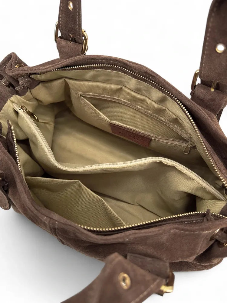 Sac bowling en croûte de cuir PRINCESSE SUEDE XL Chocolat