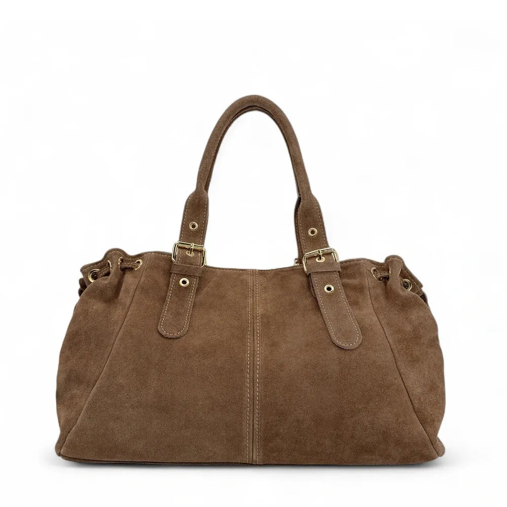 Sac bowling en croûte de cuir PRINCESSE SUEDE XL Taupe foncé