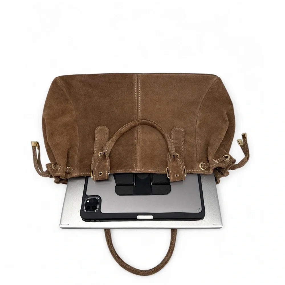 Sac bowling en croûte de cuir PRINCESSE SUEDE XL Taupe foncé