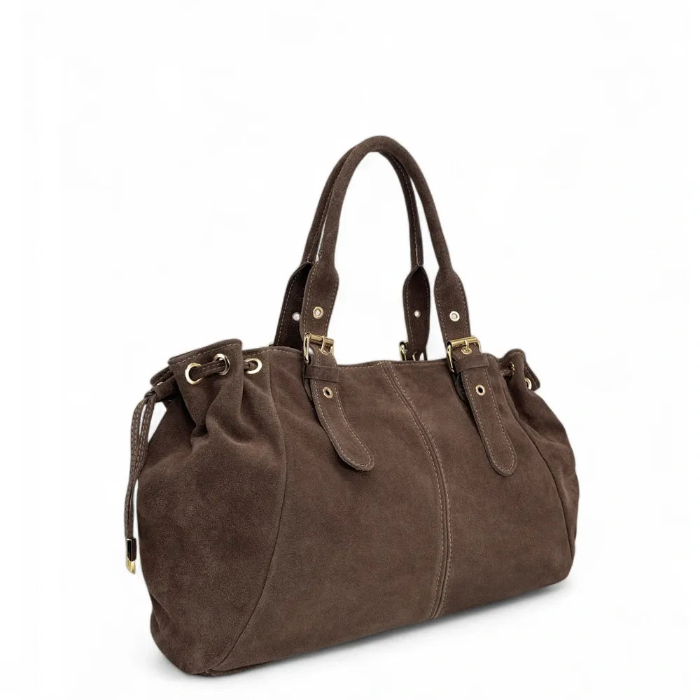 Sac bowling en croûte de cuir PRINCESSE SUEDE XL Chocolat