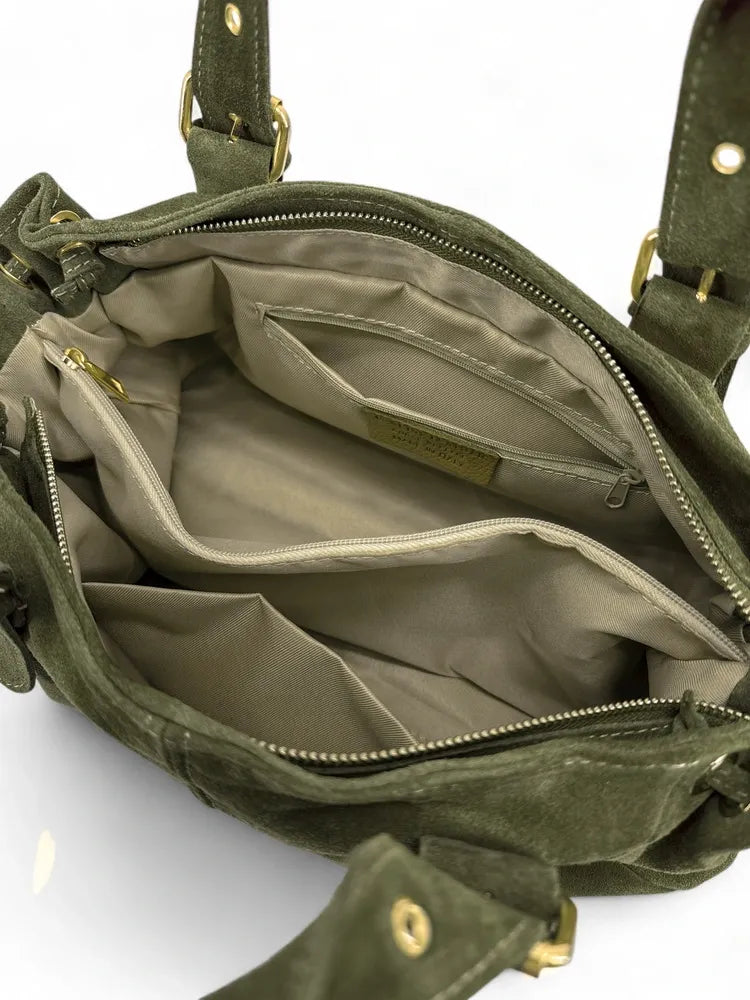 Sac bowling en croûte de cuir PRINCESSE SUEDE XL Kaki