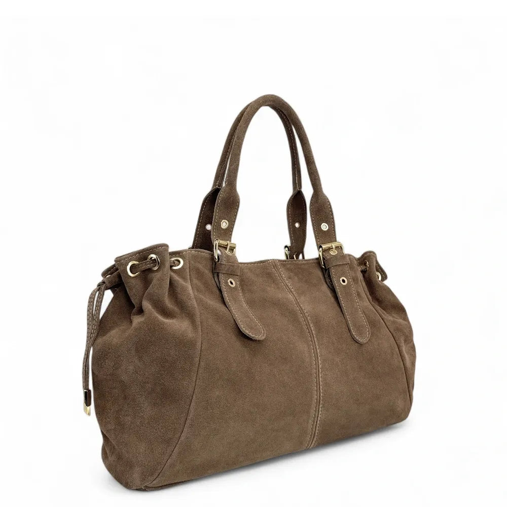 Sac bowling en croûte de cuir PRINCESSE SUEDE XL Taupe foncé
